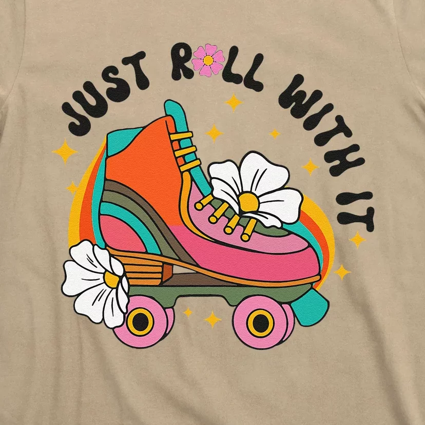 Just Roll With It Roller Skating Retro Summer Vintage Roller T-Shirt