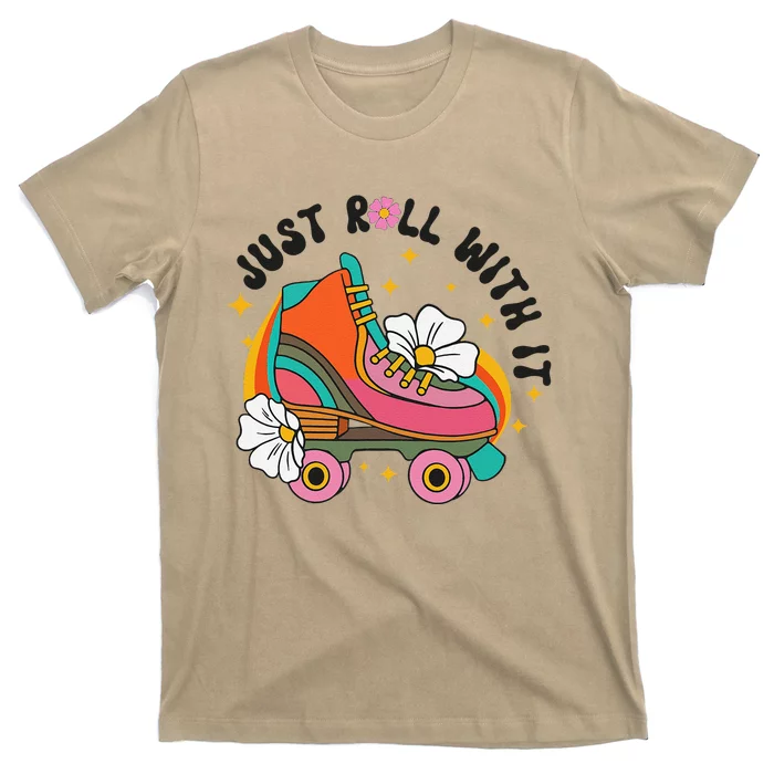 Just Roll With It Roller Skating Retro Summer Vintage Roller T-Shirt