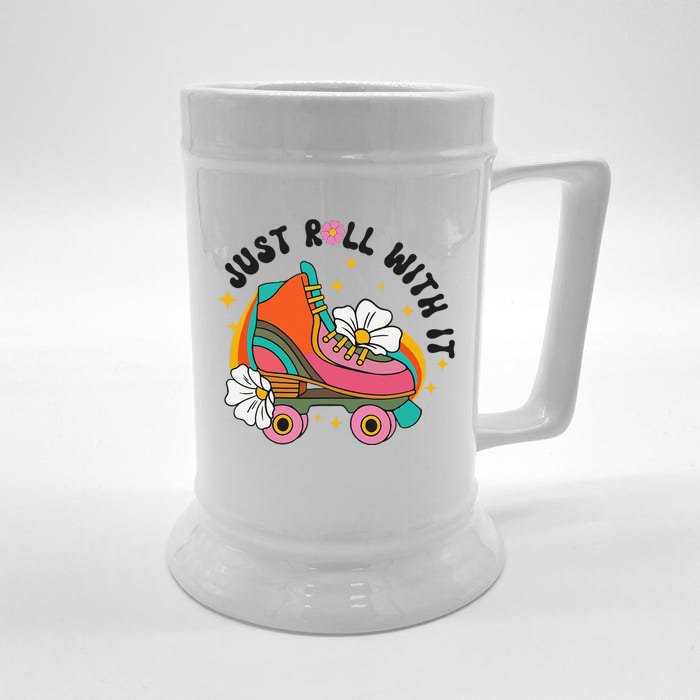 Just Roll With It Roller Skating Retro Summer Vintage Roller Front & Back Beer Stein