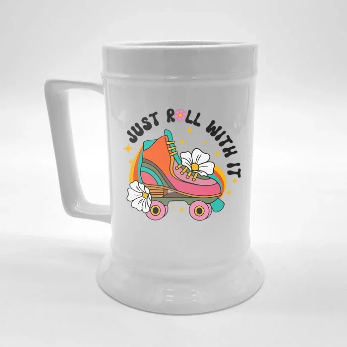 Just Roll With It Roller Skating Retro Summer Vintage Roller Front & Back Beer Stein