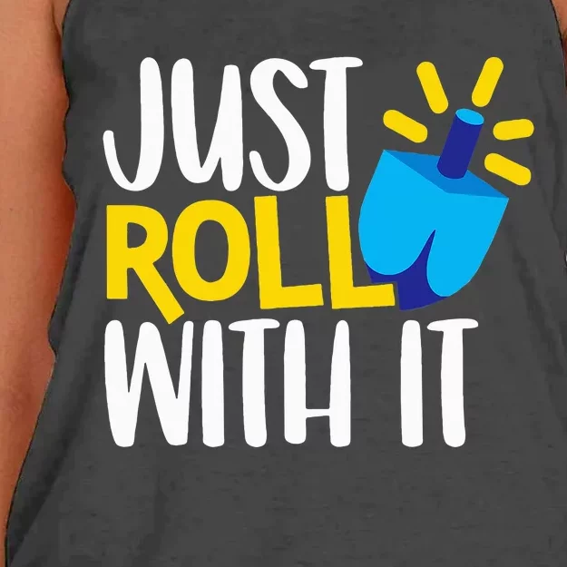 Just Roll with It Funny Matching Family Hanukkah Chanukah Women's Knotted Racerback Tank