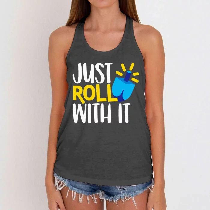 Just Roll with It Funny Matching Family Hanukkah Chanukah Women's Knotted Racerback Tank