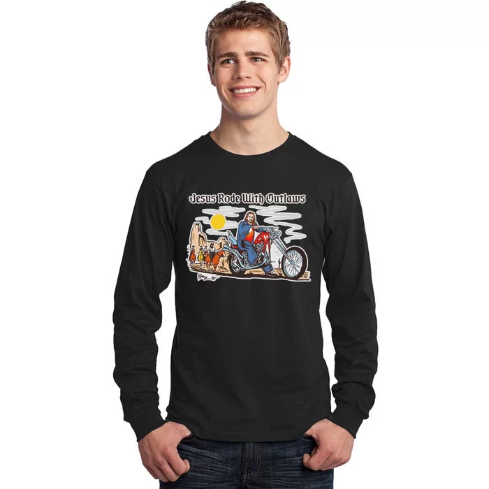 Jesus Rode With Outlaws Cowgirl Cowboy Jesus Christian Jesus Rode Tall Long Sleeve T-Shirt