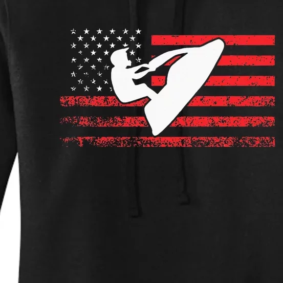 Jet Ski American Flag Funny Jet Skiing Gifts Women's Pullover Hoodie