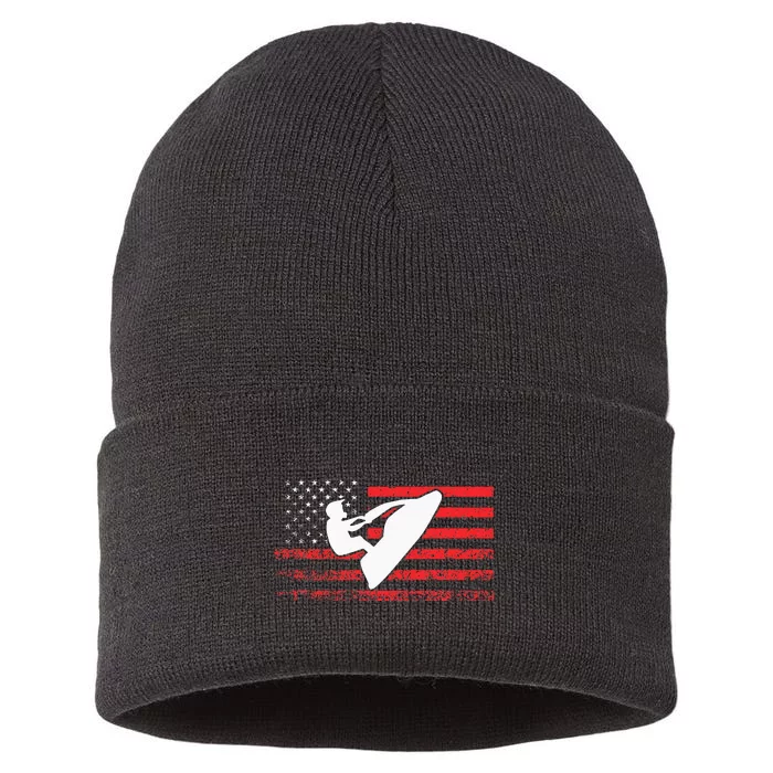 Jet Ski American Flag Funny Jet Skiing Gifts Sustainable Knit Beanie