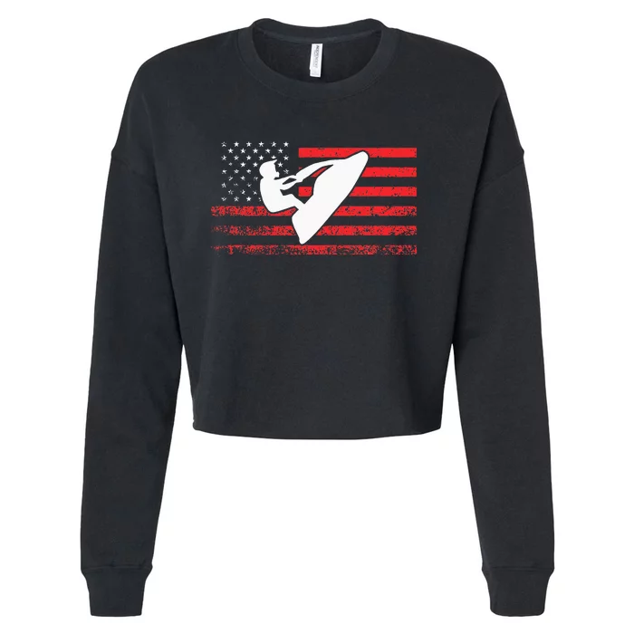 Jet Ski American Flag Funny Jet Skiing Gifts Cropped Pullover Crew