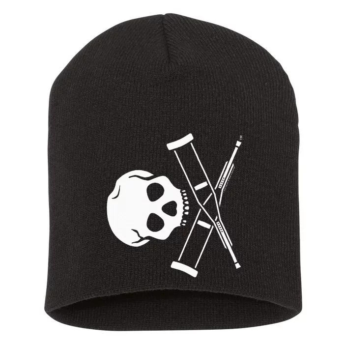 Jackass Skull And Crutches Short Acrylic Beanie