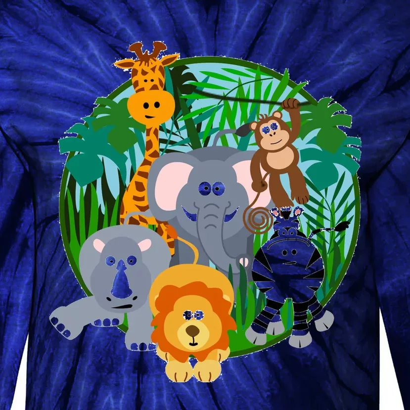 Jungle Safari Animals Tie-Dye Long Sleeve Shirt