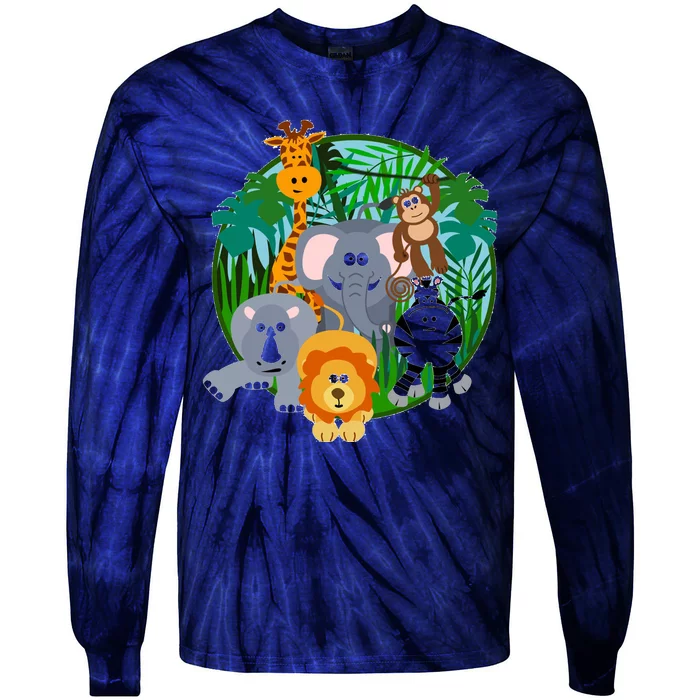 Jungle Safari Animals Tie-Dye Long Sleeve Shirt