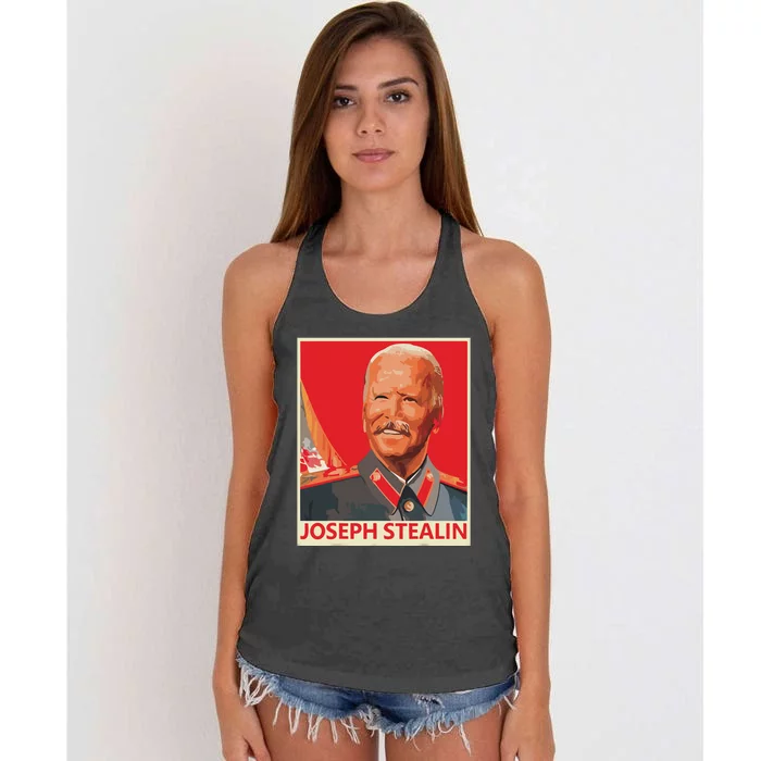 Joseph Stealin Anti Joe Biden Funny Anti Biden Women's Knotted Racerback Tank