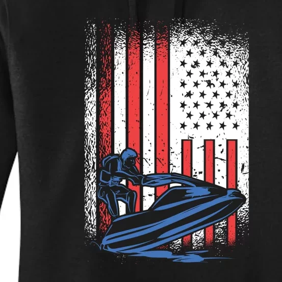 Jet Ski American Flag Jet Ski Lover Water Sports Gift Women's Pullover Hoodie