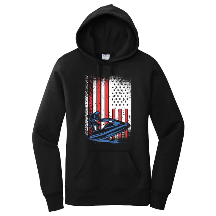 Jet Ski American Flag Jet Ski Lover Water Sports Gift Women's Pullover Hoodie