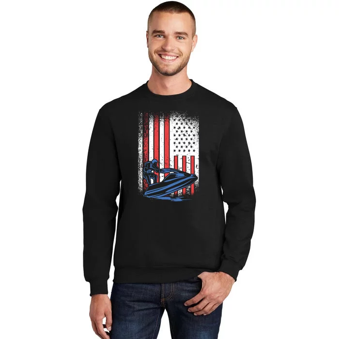 Jet Ski American Flag Jet Ski Lover Water Sports Gift Tall Sweatshirt