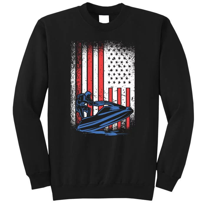 Jet Ski American Flag Jet Ski Lover Water Sports Gift Tall Sweatshirt