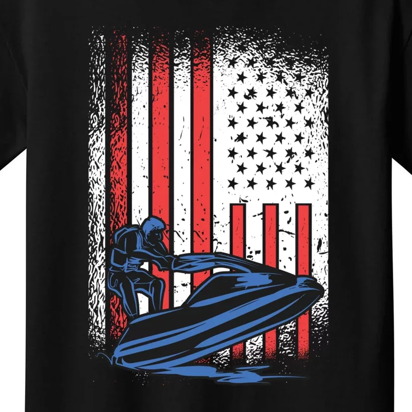 Jet Ski American Flag Jet Ski Lover Water Sports Gift Kids T-Shirt