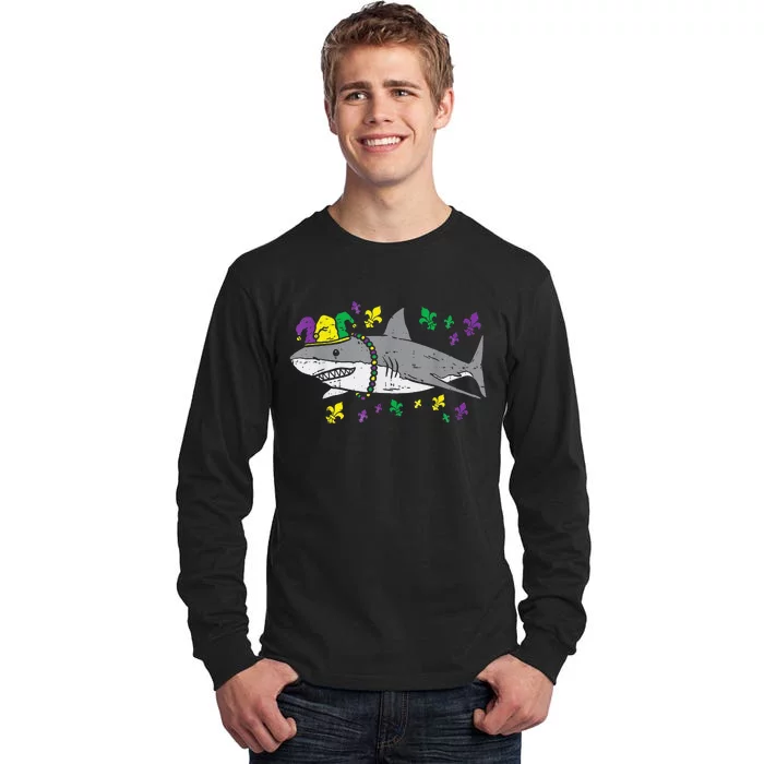 Jester Shark Animal Lover Funny Mardi Gras Carnival Tall Long Sleeve T-Shirt