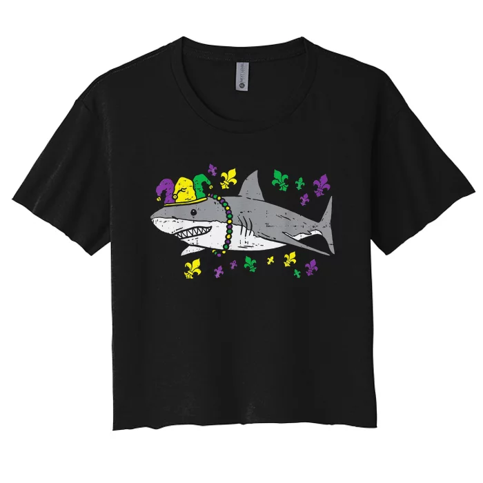 Jester Shark Animal Lover Funny Mardi Gras Carnival Women's Crop Top Tee