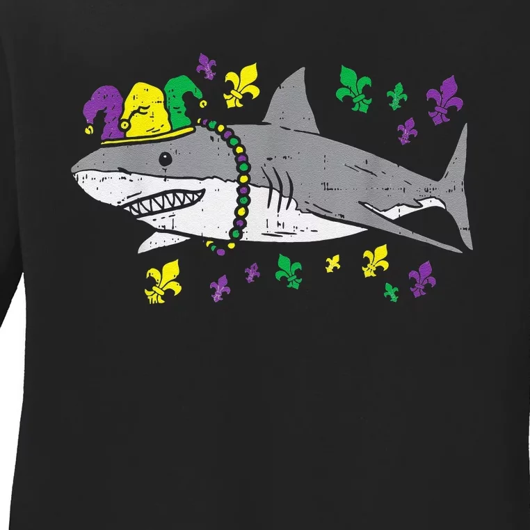 Jester Shark Animal Lover Funny Mardi Gras Carnival Ladies Long Sleeve Shirt