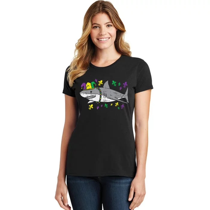 Jester Shark Animal Lover Funny Mardi Gras Carnival Women's T-Shirt