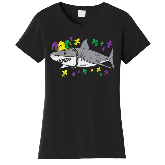 Jester Shark Animal Lover Funny Mardi Gras Carnival Women's T-Shirt