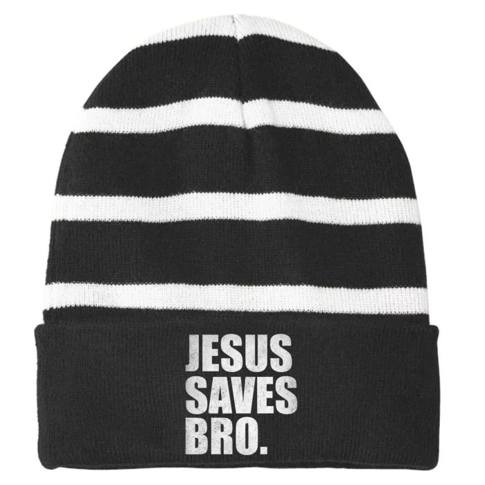 Jesus Saves Bro Vintage Christian Religion Striped Beanie with Solid Band