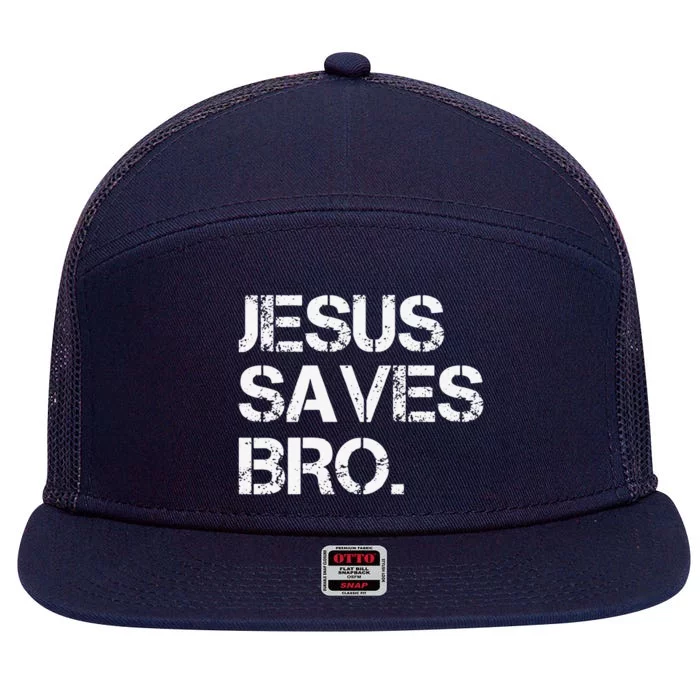 Jesus Saves Bro Vintage Funny Christian Religion 7 Panel Mesh Trucker Snapback Hat