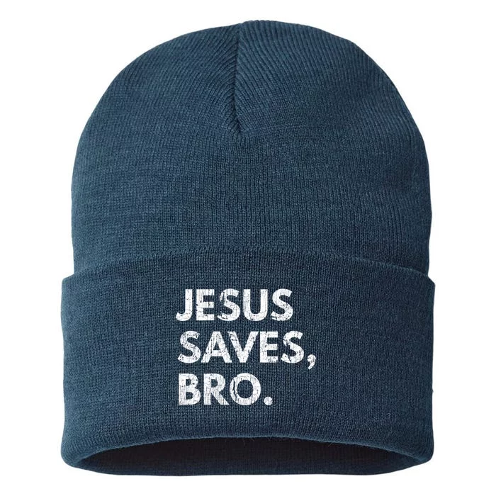 Jesus Saves Bro Vintage Pro Christian Religious Believer Sustainable Knit Beanie