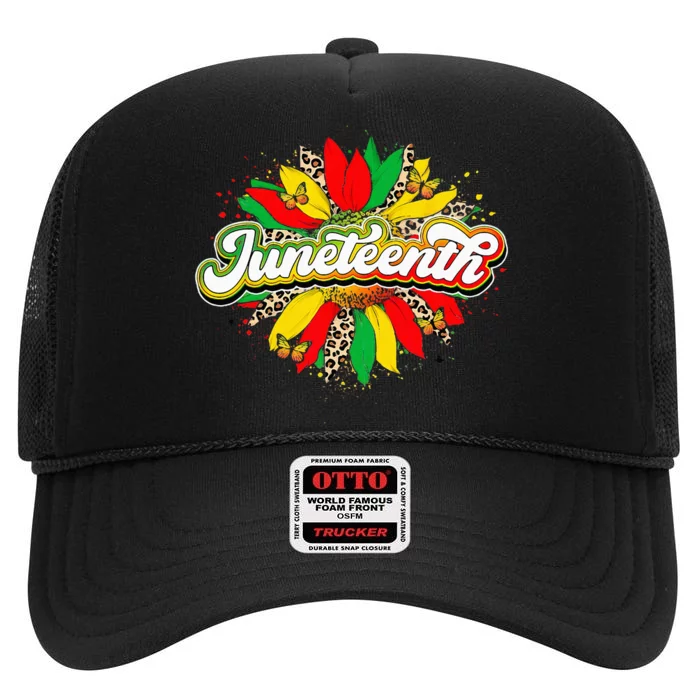 Juneteenth Sunflower Black History Pride African American High Crown Mesh Trucker Hat