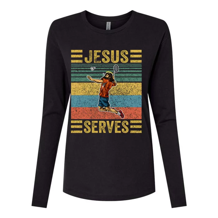 Jesus Serves Badminton Vintage Womens Cotton Relaxed Long Sleeve T-Shirt