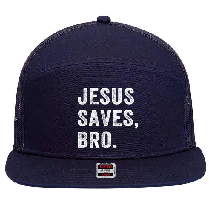 Jesus Saves Bro Vintage Christian Religious Faith Gifts 7 Panel Mesh Trucker Snapback Hat