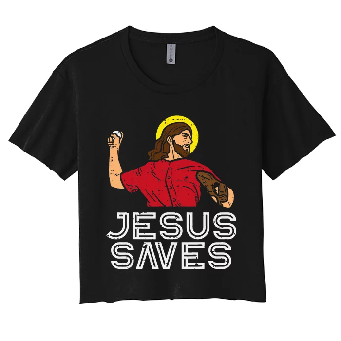 Jesus Saves Baseball God Sports Christian Women's Crop Top Tee