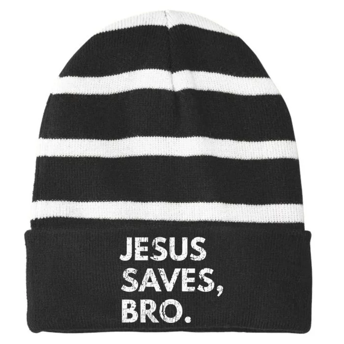 Jesus Saves Bro Pro Christian Religious Believer Vintage Striped Beanie with Solid Band