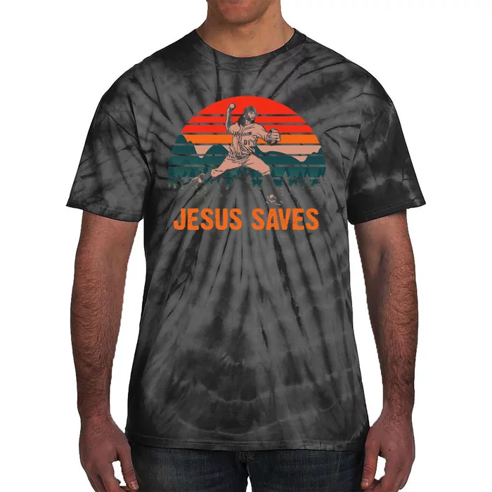 Jesus Saves Baseball pitcher vintage retro 80s Tie-Dye T-Shirt