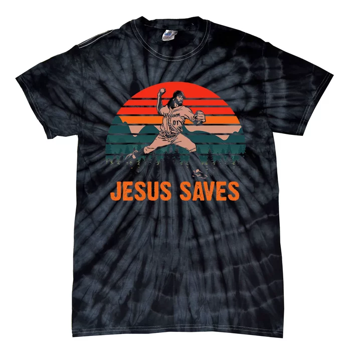 Jesus Saves Baseball pitcher vintage retro 80s Tie-Dye T-Shirt