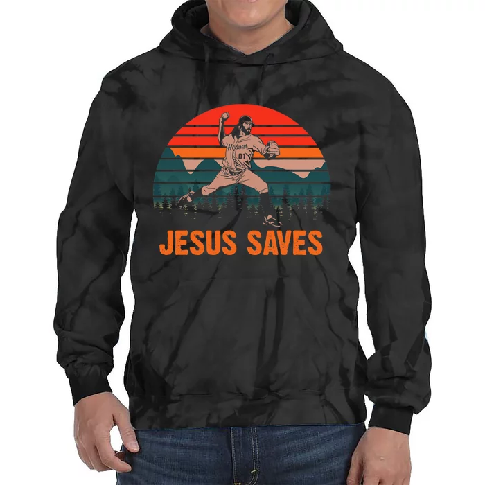 Jesus Saves Baseball Pitcher Vintage Retro 80s Tie Dye Hoodie