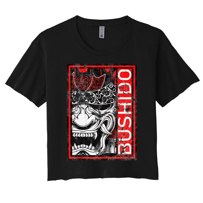 Japanese Samurai Bushido Oni Mask Women's Crop Top Tee