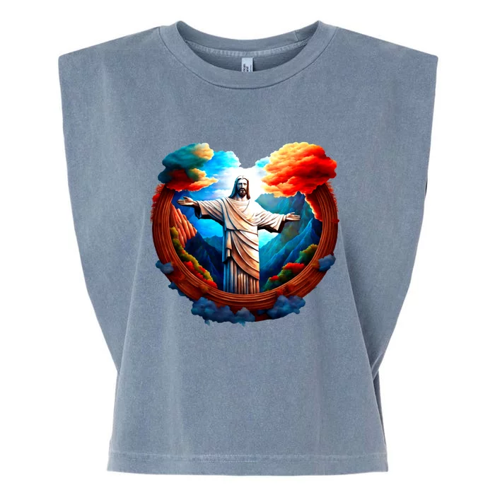 Jesus Surrounded By Nature Garment-Dyed Women's Muscle Tee