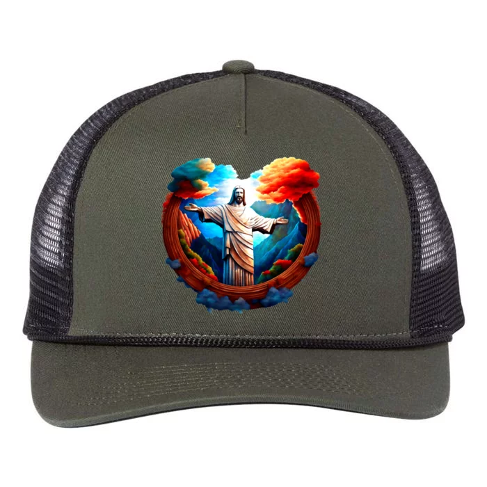 Jesus Surrounded By Nature Retro Rope Trucker Hat Cap