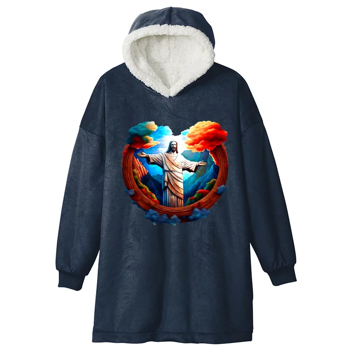 Jesus Surrounded By Nature Hooded Wearable Blanket