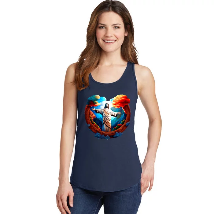 Jesus Surrounded By Nature Ladies Essential Tank