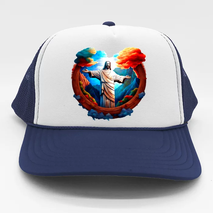 Jesus Surrounded By Nature Trucker Hat