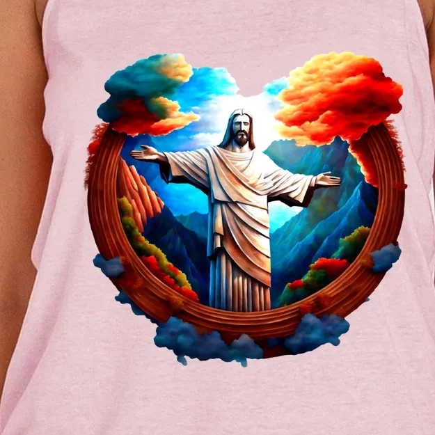 Jesus Surrounded By Nature Women's Knotted Racerback Tank