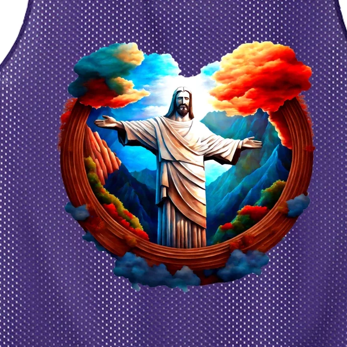 Jesus Surrounded By Nature Mesh Reversible Basketball Jersey Tank