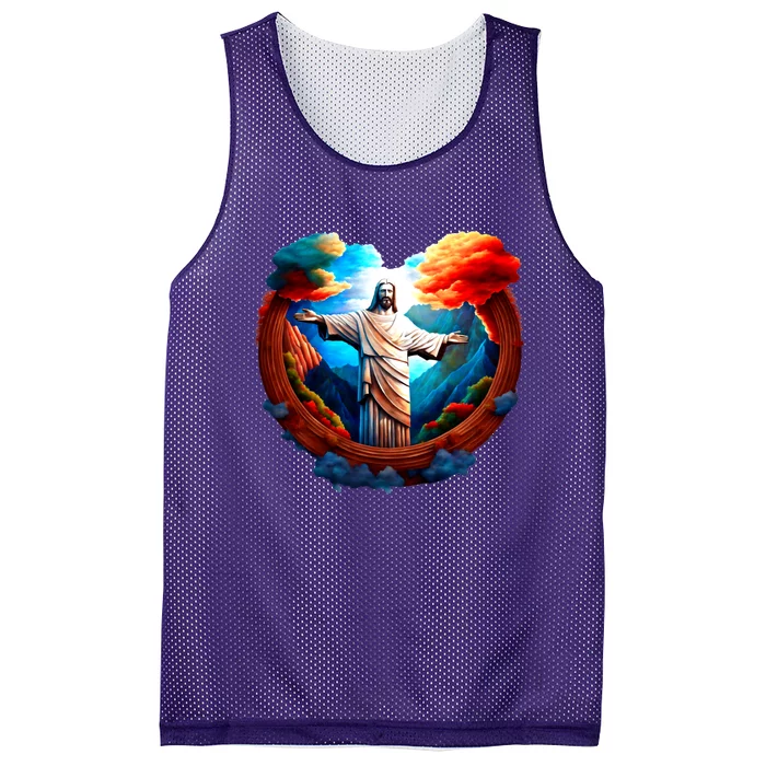 Jesus Surrounded By Nature Mesh Reversible Basketball Jersey Tank