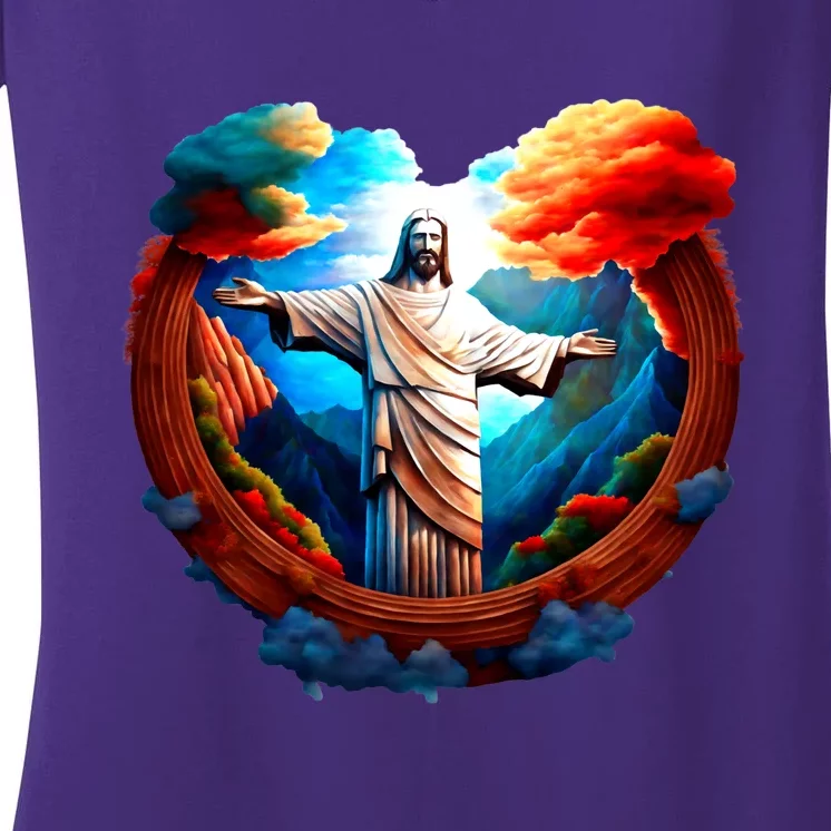 Jesus Surrounded By Nature Women's V-Neck T-Shirt