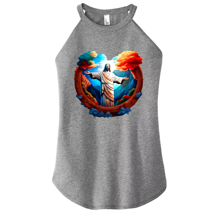 Jesus Surrounded By Nature Women’s Perfect Tri Rocker Tank