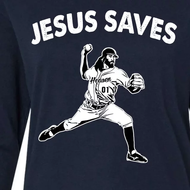 Jesus Saves Baseball Team Heaven Womens Cotton Relaxed Long Sleeve T-Shirt