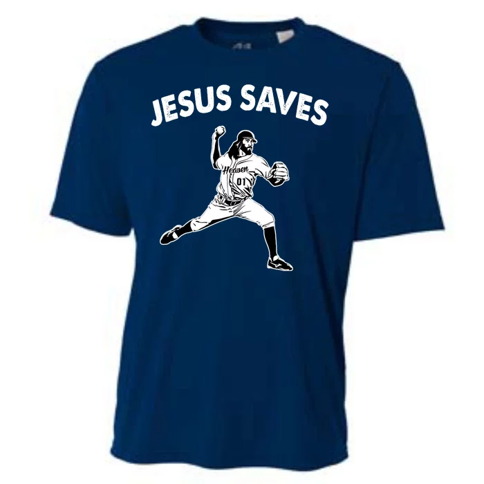 Jesus Saves Baseball Team Heaven Cooling Performance Crew T-Shirt