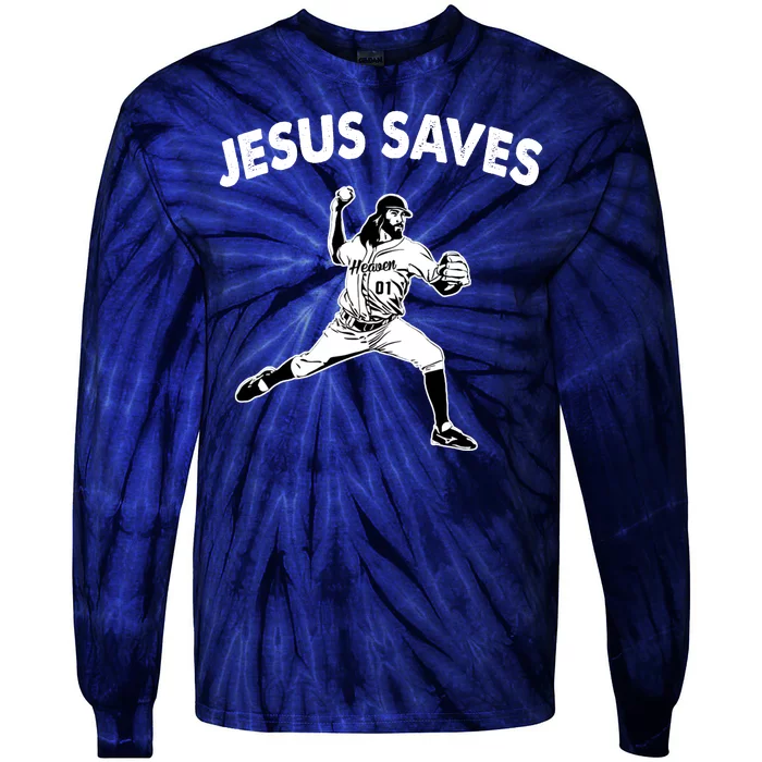 Jesus Saves Baseball Team Heaven Tie-Dye Long Sleeve Shirt