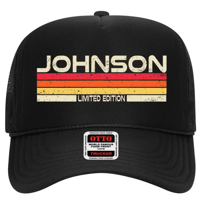 Johnson Surname Birthday Family Reunion 80s 90s Sunset High Crown Mesh Trucker Hat